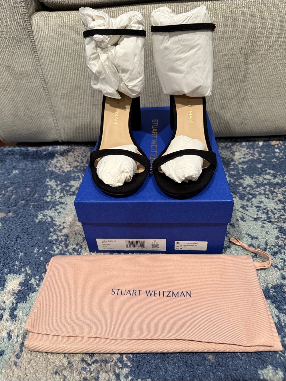 Stuart Weitzman Black Suede Open-Toe Ankle-Strap Heels size 39/9